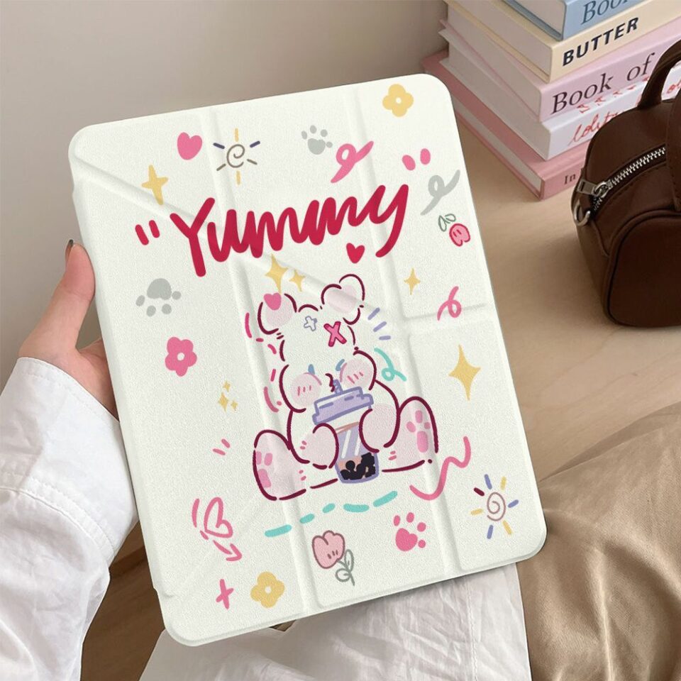 Cute bunny graffiti Y fold tri fold shockproof iPad case