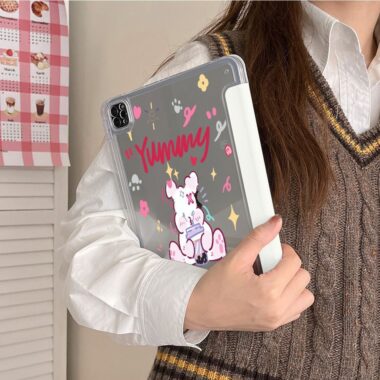 Cute bunny graffiti Y fold tri fold shockproof iPad case