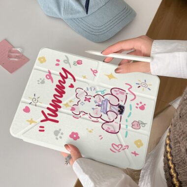 Cute bunny graffiti Y fold tri fold shockproof iPad case