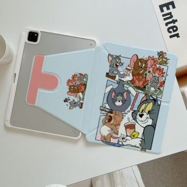 Cartoon cat and mouse tri-fold Y-fold shockproof iPad case