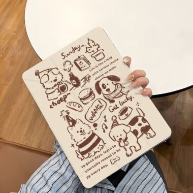 Coffee line puppy Y fold shockproof iPad case