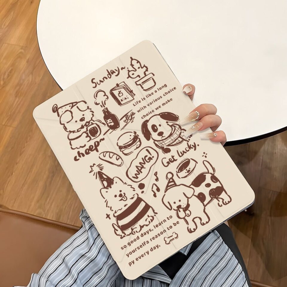 Coffee line puppy Y fold shockproof iPad case
