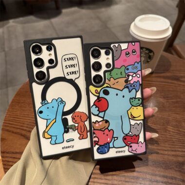 Funny cartoon dog magnetic clear shockproof Samsung phone case
