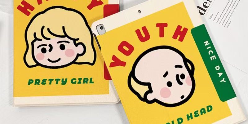 Cartoon girl and boy book style shockproof iPad case