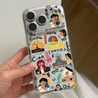 Trendy cartoon girl pattern clear soft iPhone 17 case