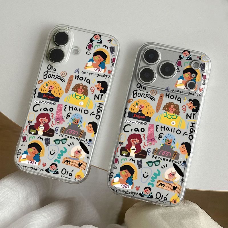 Trendy cartoon girl pattern clear soft iPhone 17 case