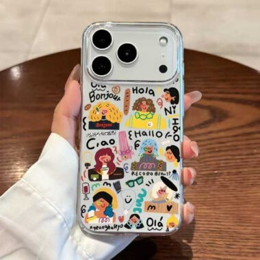 Trendy cartoon girl pattern clear soft iPhone 17 case