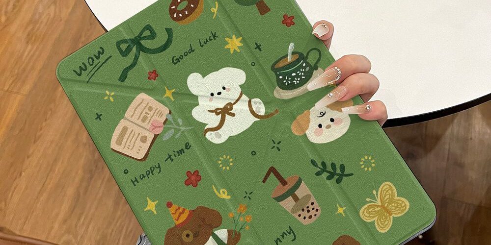 Green puppy Y-stand folding iPad protective case