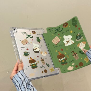 Green puppy Y-stand folding iPad protective case