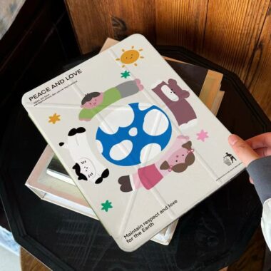 Cartoon painted kids and pets Y-fold tri-fold shockproof iPad case