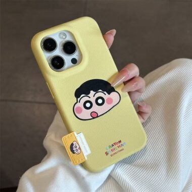 Crayon Shin-chan leather texture full cover shockproof iPhone 16 17 case