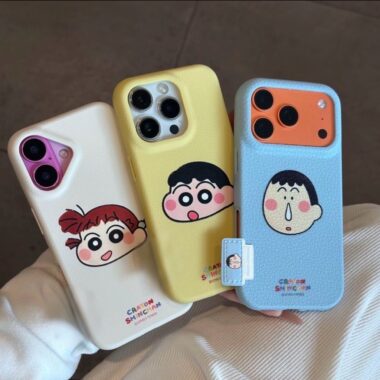 Crayon Shin-chan leather texture full cover shockproof iPhone 16 17 case
