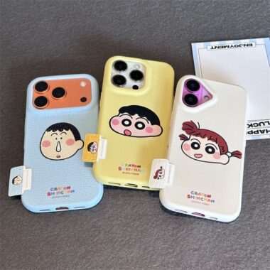 Crayon Shin-chan leather texture full cover shockproof iPhone 16 17 case
