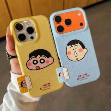 Crayon Shin-chan leather texture full cover shockproof iPhone 16 17 case