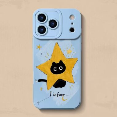 Cute star black cat full cover silicone shockproof iPhone 17 case
