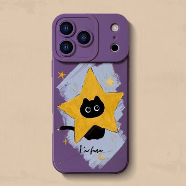 Cute star black cat full cover silicone shockproof iPhone 17 case