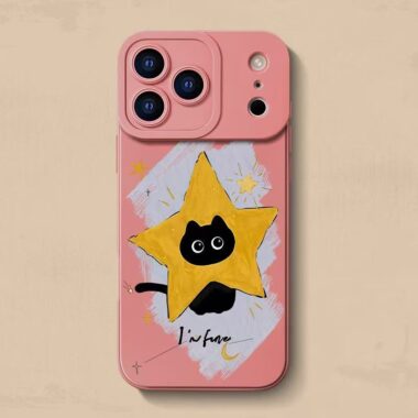 Cute star black cat full cover silicone shockproof iPhone 17 case