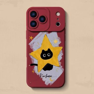 Cute star black cat full cover silicone shockproof iPhone 17 case