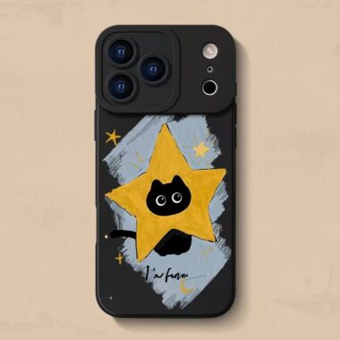 Cute star black cat full cover silicone shockproof iPhone 17 case
