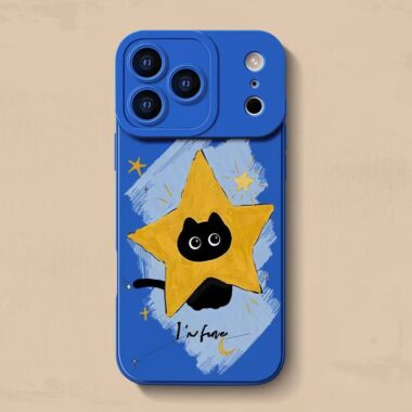 Cute star black cat full cover silicone shockproof iPhone 17 case