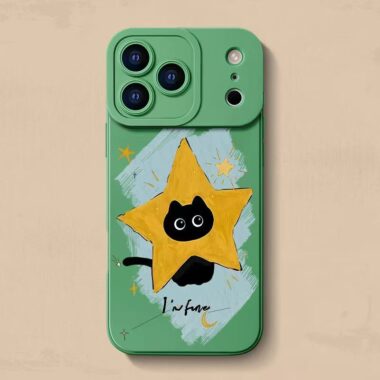 Cute star black cat full cover silicone shockproof iPhone 17 case