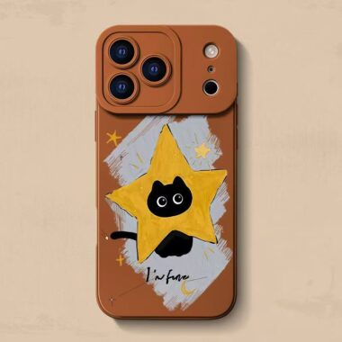 Cute star black cat full cover silicone shockproof iPhone 17 case