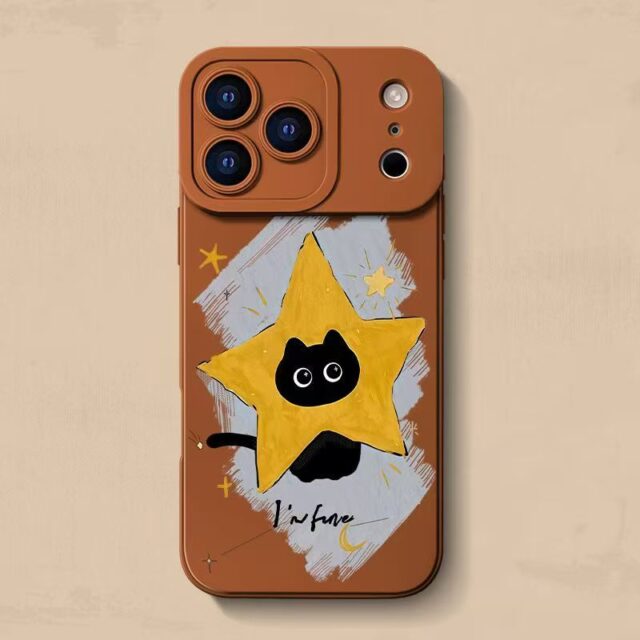 Cute star black cat full cover silicone shockproof iPhone 17 case