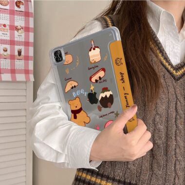 Cartoon teddy bear Y-fold tri-fold shockproof iPad case