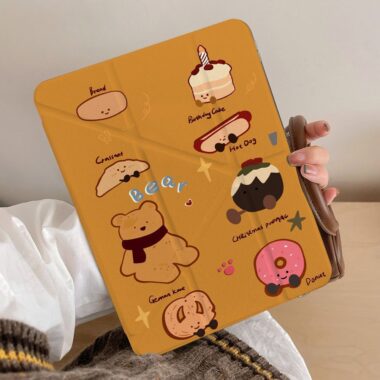 Cartoon teddy bear Y-fold tri-fold shockproof iPad case