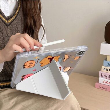 Cartoon teddy bear Y-fold tri-fold shockproof iPad case
