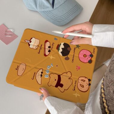 Cartoon teddy bear Y-fold tri-fold shockproof iPad case