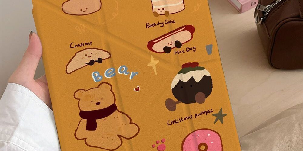 Cartoon teddy bear Y-fold tri-fold shockproof iPad case