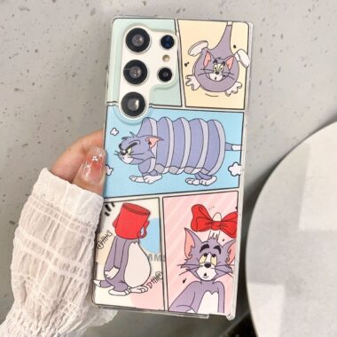 Cute cat and mouse clear shockproof Samsung S22 S23 S24 S25 Ultra case