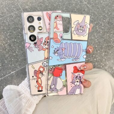 Cute cat and mouse clear shockproof Samsung S22 S23 S24 S25 Ultra case