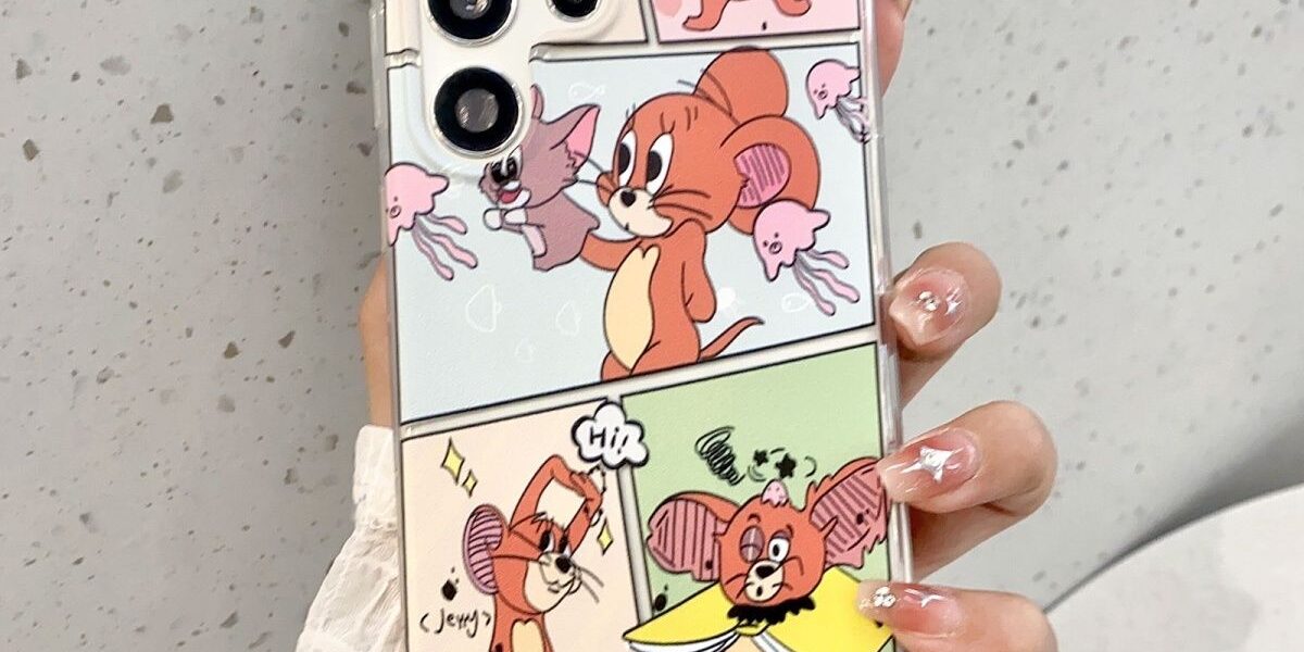 Cute cat and mouse clear shockproof Samsung S22 S23 S24 S25 Ultra case
