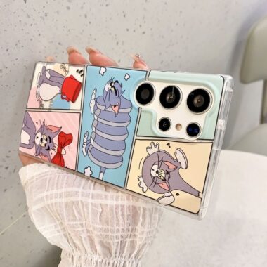 Cute cat and mouse clear shockproof Samsung S22 S23 S24 S25 Ultra case