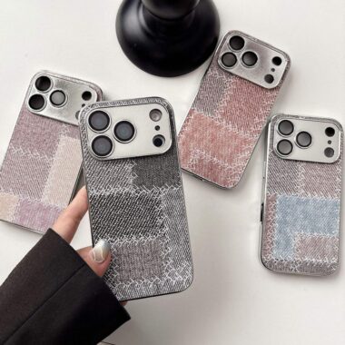Denim patchwork checkered full cover iPhone 17 case