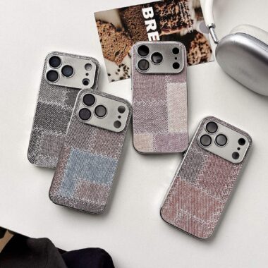 Denim patchwork checkered full cover iPhone 17 case