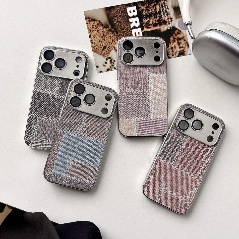 Denim patchwork checkered full cover iPhone 17 case