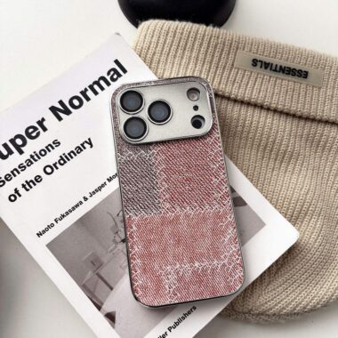Denim patchwork checkered full cover iPhone 17 case