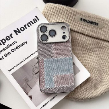 Denim patchwork checkered full cover iPhone 17 case