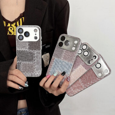 Denim patchwork checkered full cover iPhone 17 case