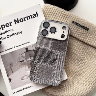 Denim patchwork checkered full cover iPhone 17 case