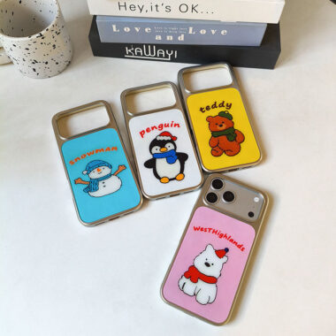 Christmas penguin bear silver edge TPU iPhone 17 case