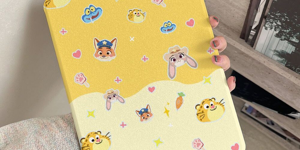 Cartoon color block animal city 360 rotating iPad case