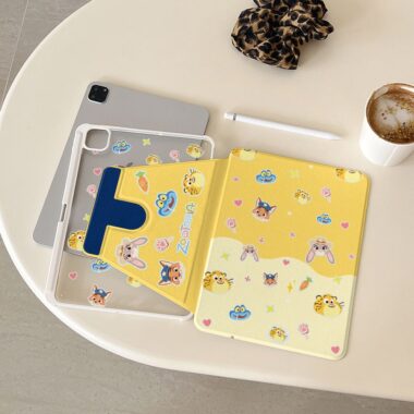 Cartoon color block animal city 360 rotating iPad case