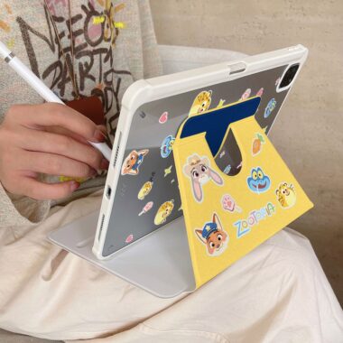 Cartoon color block animal city 360 rotating iPad case