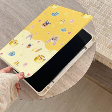 Cartoon color block animal city 360 rotating iPad case