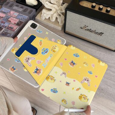 Cartoon color block animal city 360 rotating iPad case