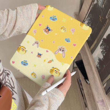 Cartoon color block animal city 360 rotating iPad case